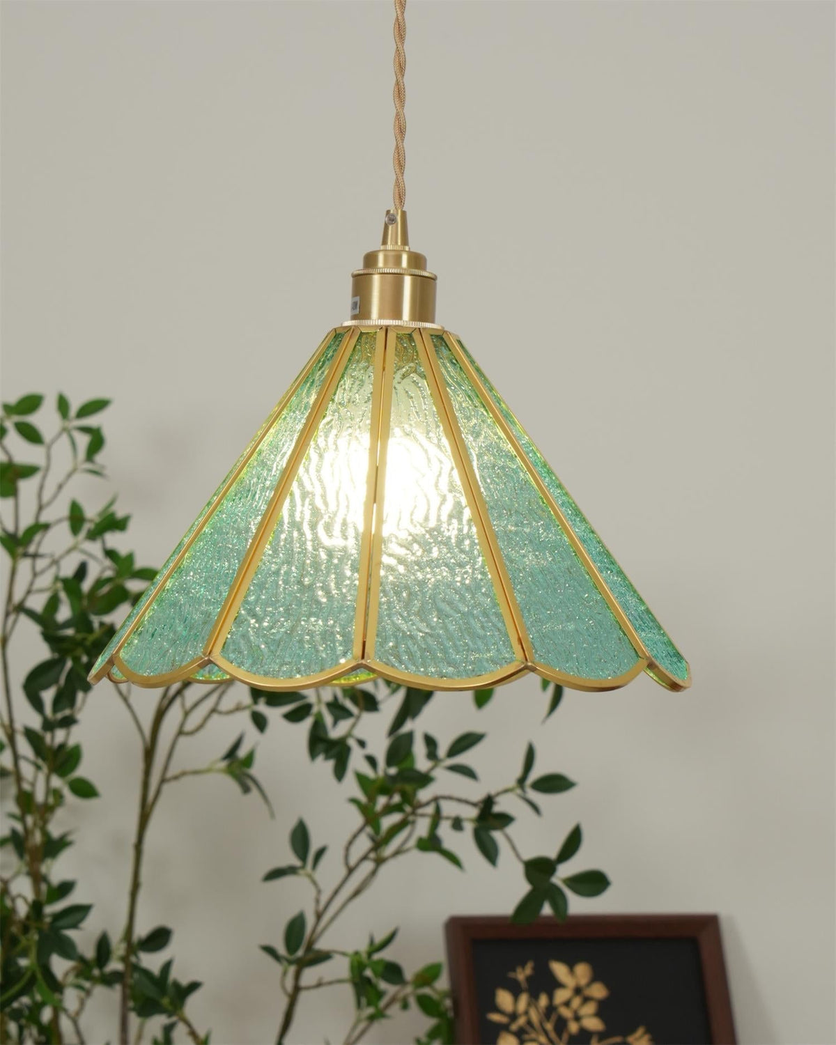 Textured Blue Glass Shade Pendant Lamp With Brass Finish