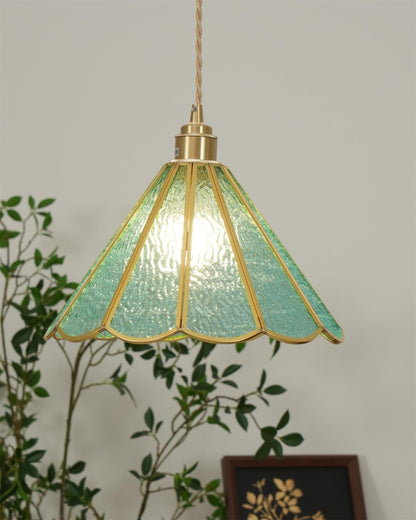 Textured Blue Glass Shade Pendant Lamp With Brass Finish