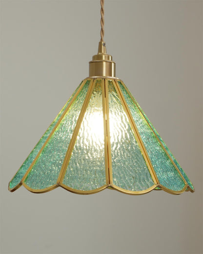 Textured Blue Glass Shade Pendant Lamp With Brass Finish