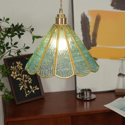Textured Blue Glass Shade Pendant Lamp With Brass Finish