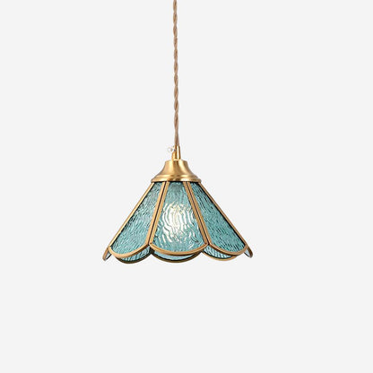 Textured Blue Glass Shade Pendant Lamp With Brass Finish