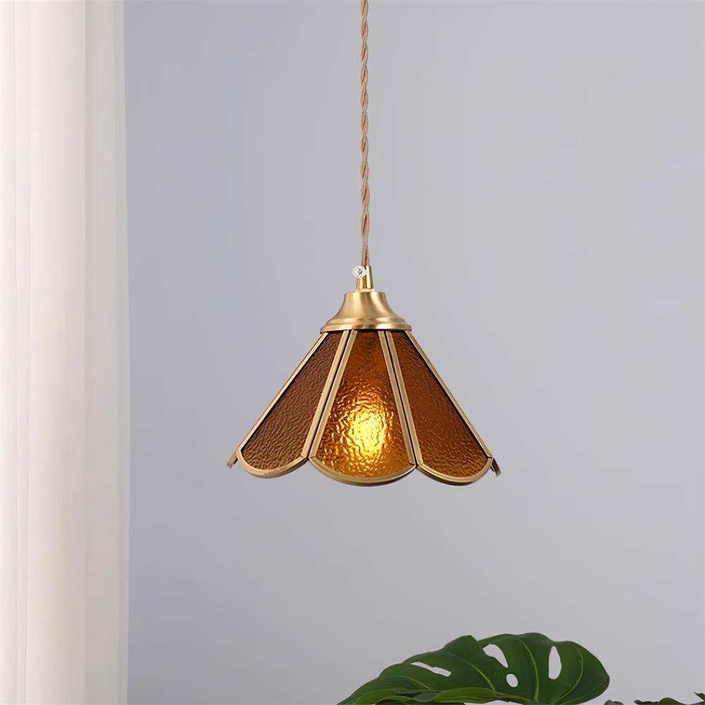 Textured Blue Glass Shade Pendant Lamp With Brass Finish
