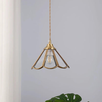 Textured Blue Glass Shade Pendant Lamp With Brass Finish