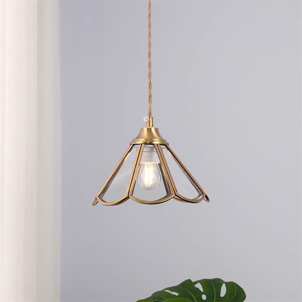 Textured Blue Glass Shade Pendant Lamp With Brass Finish