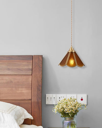 Textured Blue Glass Shade Pendant Lamp With Brass Finish