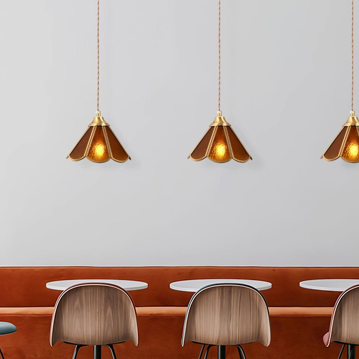 Textured Blue Glass Shade Pendant Lamp With Brass Finish