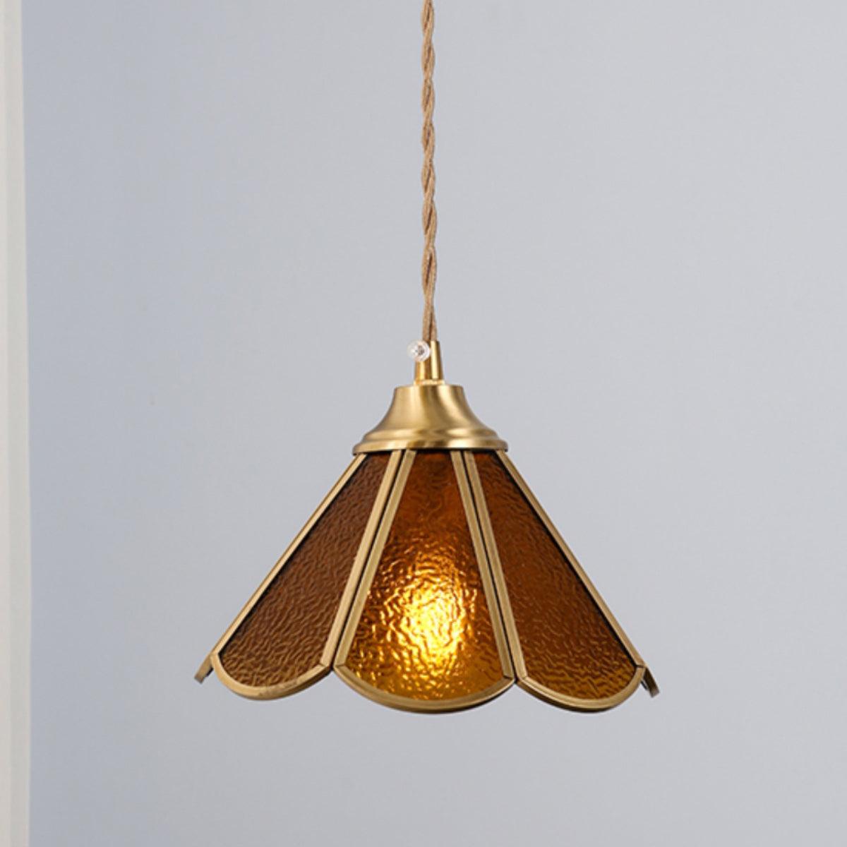 Textured Blue Glass Shade Pendant Lamp With Brass Finish