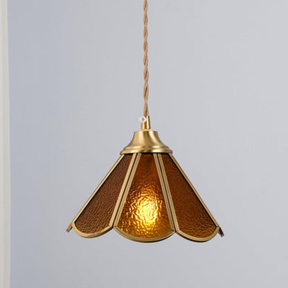 Textured Blue Glass Shade Pendant Lamp With Brass Finish