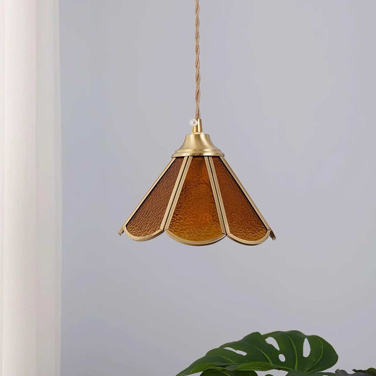 Textured Blue Glass Shade Pendant Lamp With Brass Finish