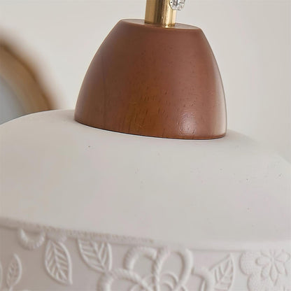 Ceramic Shade and Walnut Wood Drum Pendant Lamp With Soft Glow