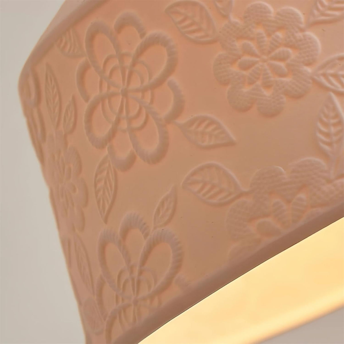 Ceramic Shade and Walnut Wood Drum Pendant Lamp With Soft Glow
