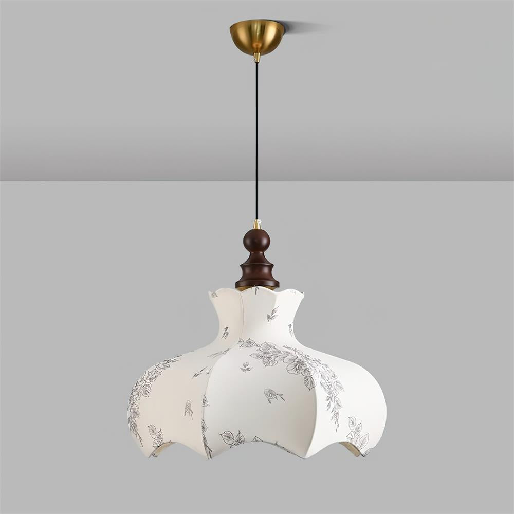 Pendant Lamp With Floral Shade Elegant Wood And Metal