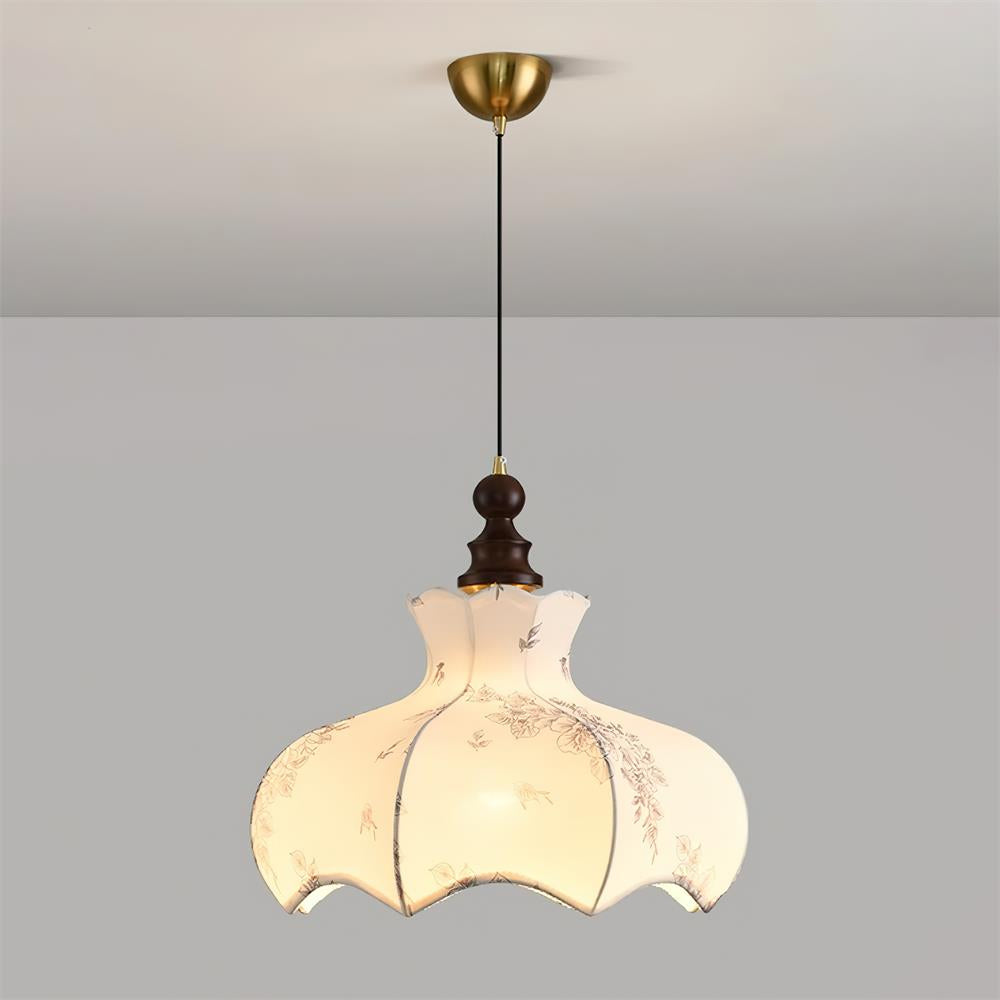 Pendant Lamp With Floral Shade Elegant Wood And Metal