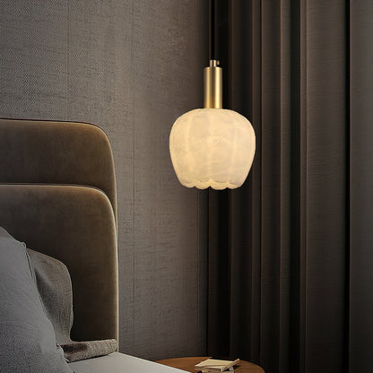 Brass Accents Pendant Light With Alabaster Flower
