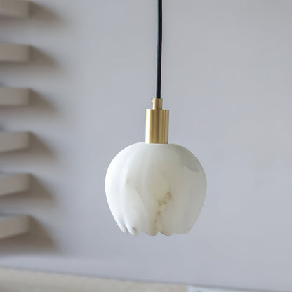 Brass Accents Pendant Light With Alabaster Flower