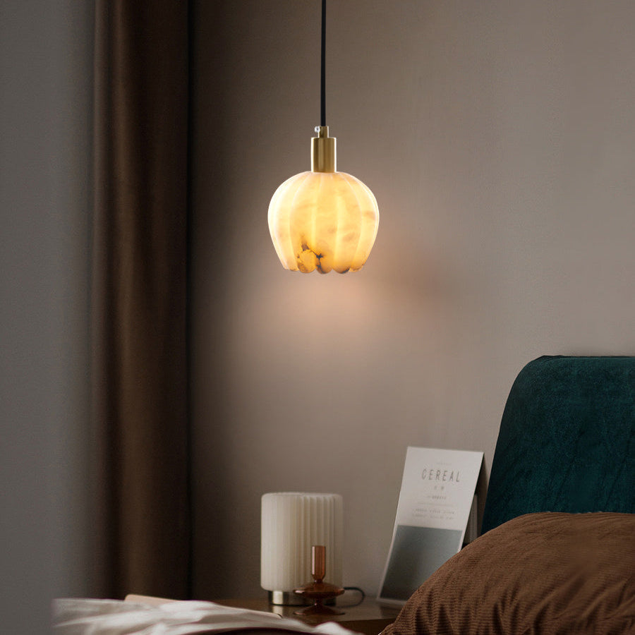 Brass Accents Pendant Light With Alabaster Flower