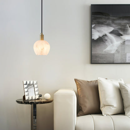 Brass Accents Pendant Light With Alabaster Flower