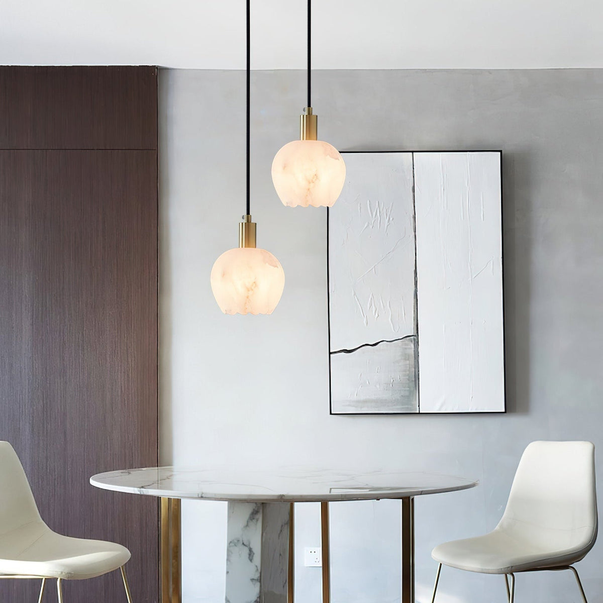 Brass Accents Pendant Light With Alabaster Flower