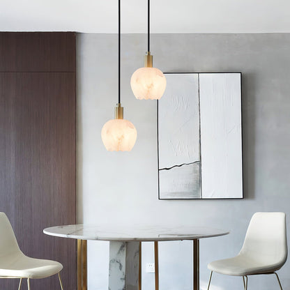 Brass Accents Pendant Light With Alabaster Flower