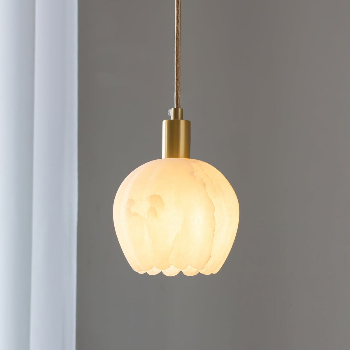 Brass Accents Pendant Light With Alabaster Flower