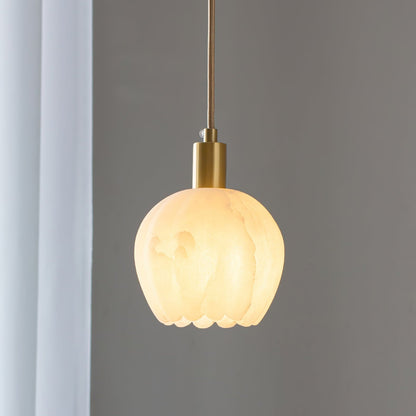 Brass Accents Pendant Light With Alabaster Flower