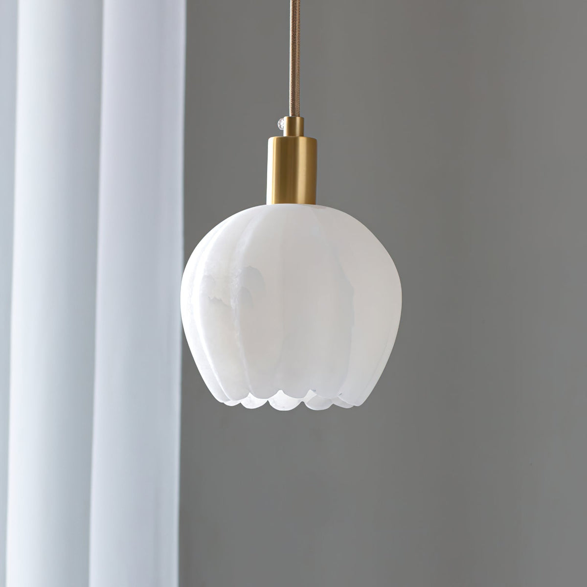 Brass Accents Pendant Light With Alabaster Flower