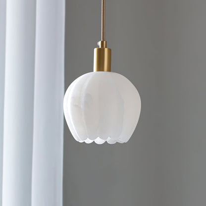 Brass Accents Pendant Light With Alabaster Flower