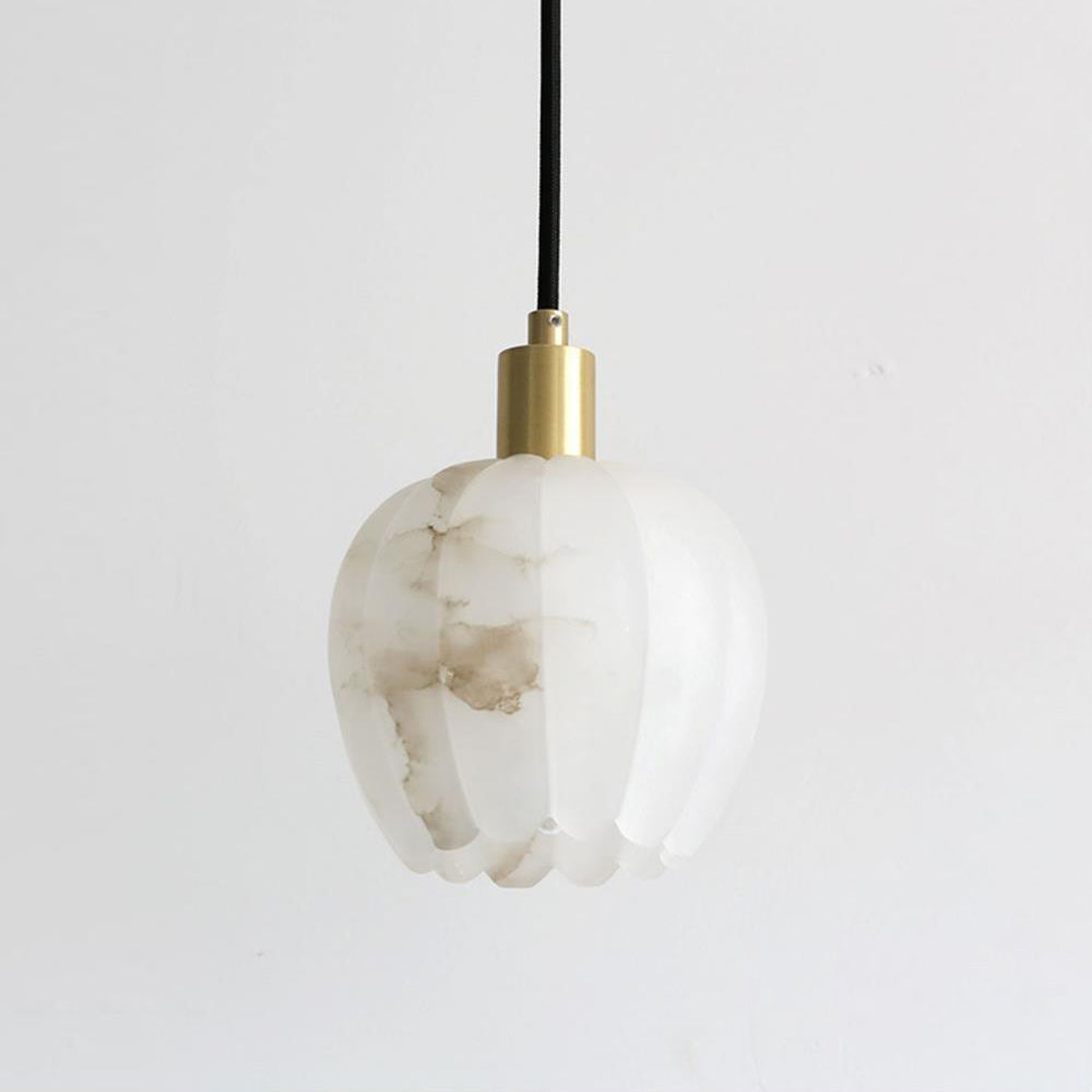 Brass Accents Pendant Light With Alabaster Flower