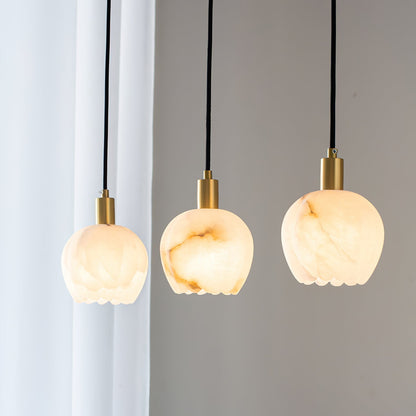 Brass Accents Pendant Light With Alabaster Flower