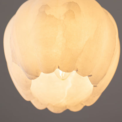 Brass Accents Pendant Light With Alabaster Flower