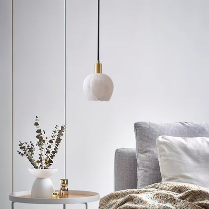 Brass Accents Pendant Light With Alabaster Flower
