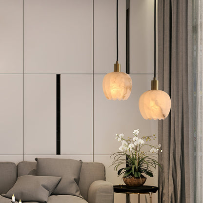 Brass Accents Pendant Light With Alabaster Flower