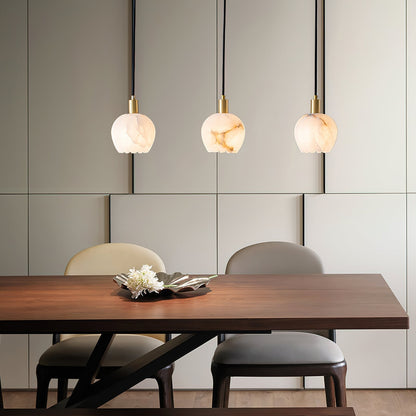 Brass Accents Pendant Light With Alabaster Flower