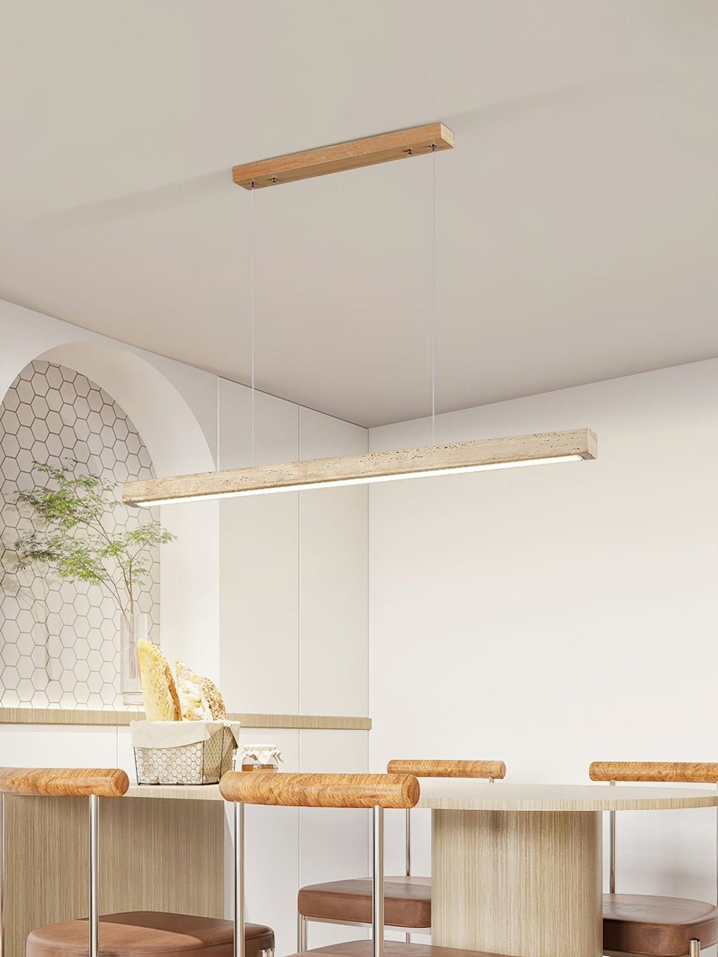 Adjustable Temperatures Linear Pendant Light With Travertine