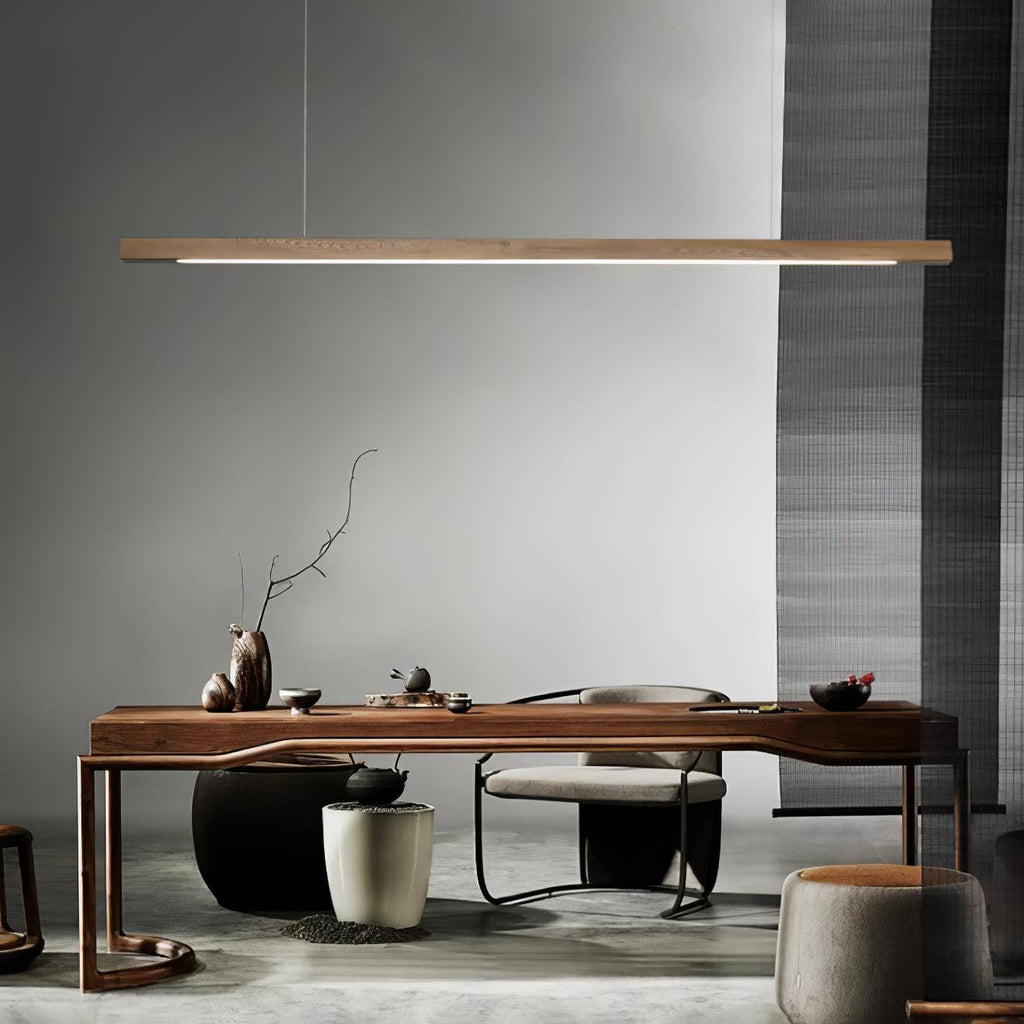 Warm LED Glow Scandinavian Wood Linear Pendant Light