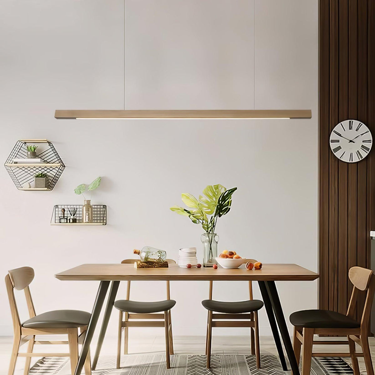 Warm LED Glow Scandinavian Wood Linear Pendant Light