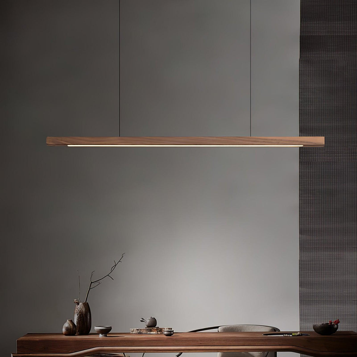 Warm LED Glow Scandinavian Wood Linear Pendant Light