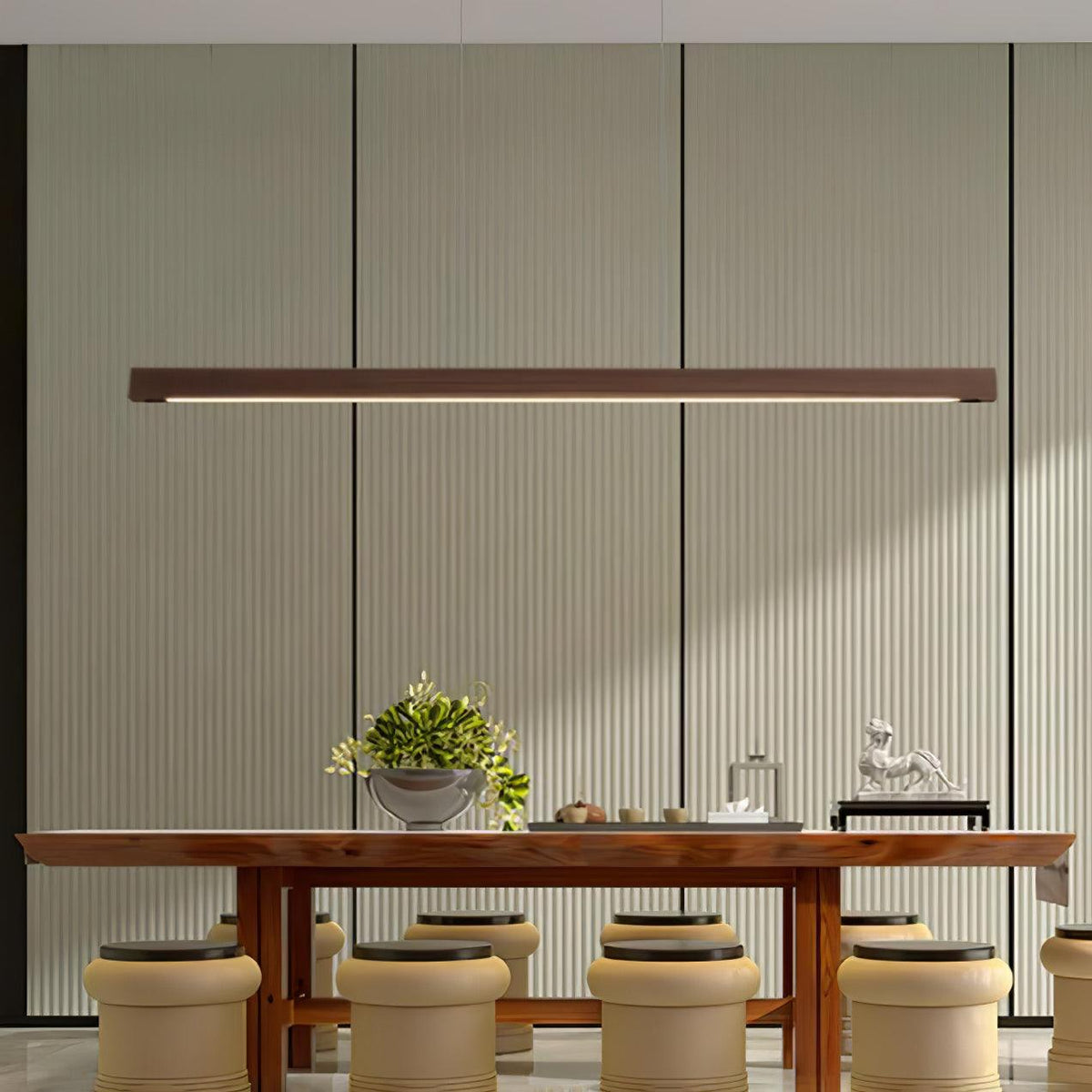 Warm LED Glow Scandinavian Wood Linear Pendant Light