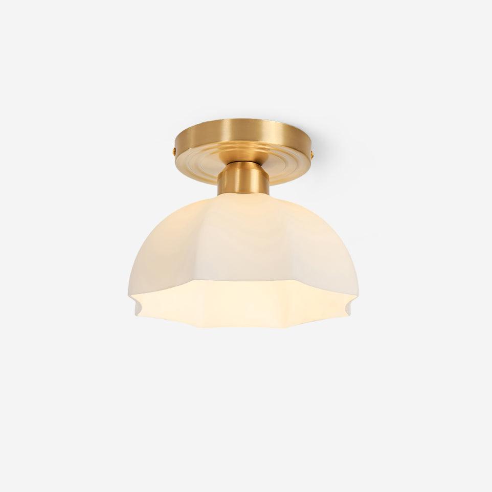 Glass Opal Flush Mount Ceiling Light Brass Canopy