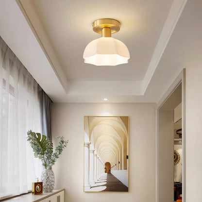 Glass Opal Flush Mount Ceiling Light Brass Canopy