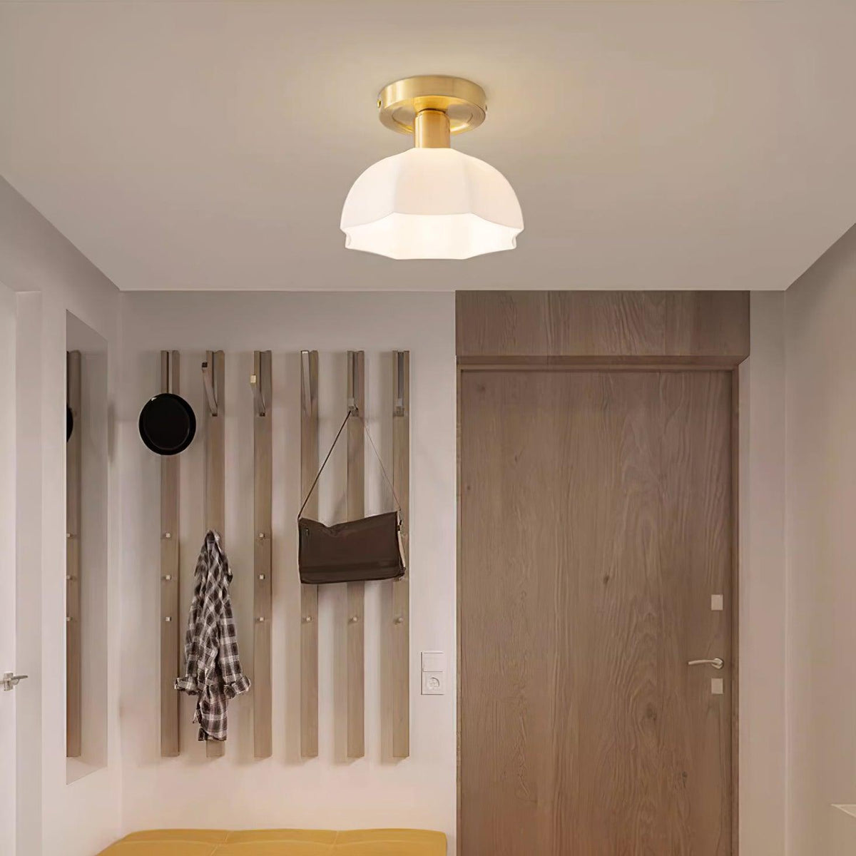 Glass Opal Flush Mount Ceiling Light Brass Canopy