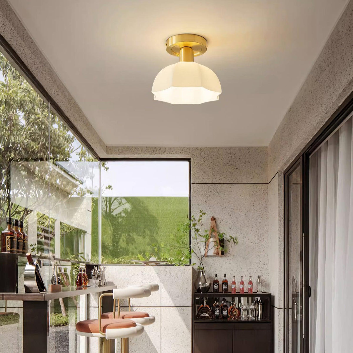 Glass Opal Flush Mount Ceiling Light Brass Canopy