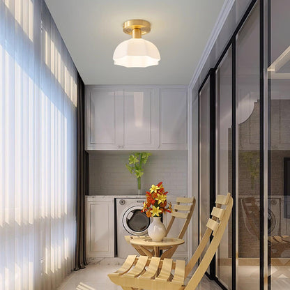 Glass Opal Flush Mount Ceiling Light Brass Canopy