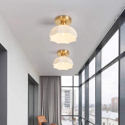 Glass Opal Flush Mount Ceiling Light Brass Canopy