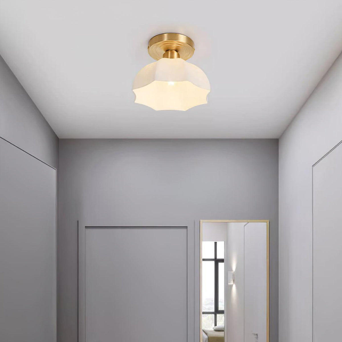 Glass Opal Flush Mount Ceiling Light Brass Canopy