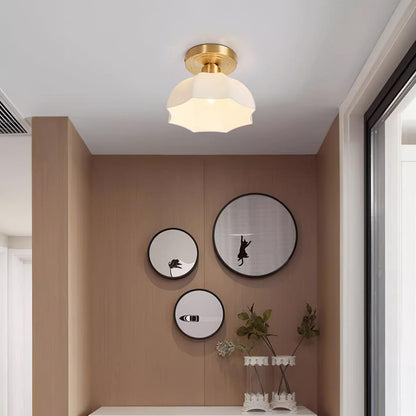 Glass Opal Flush Mount Ceiling Light Brass Canopy