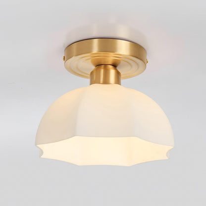 Glass Opal Flush Mount Ceiling Light Brass Canopy