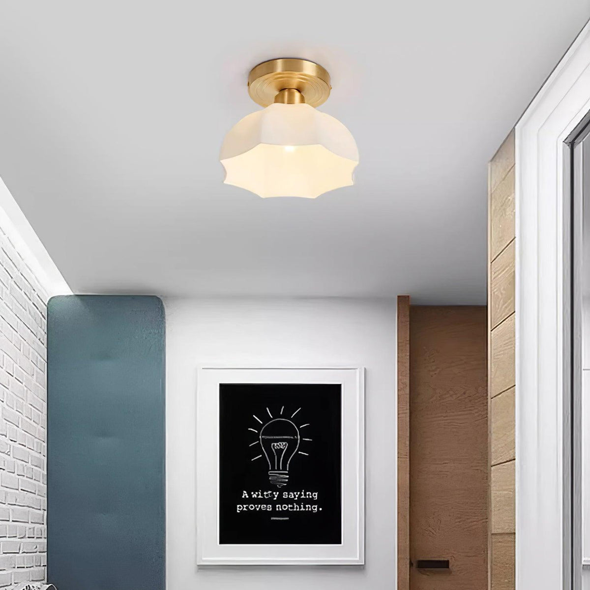 Glass Opal Flush Mount Ceiling Light Brass Canopy