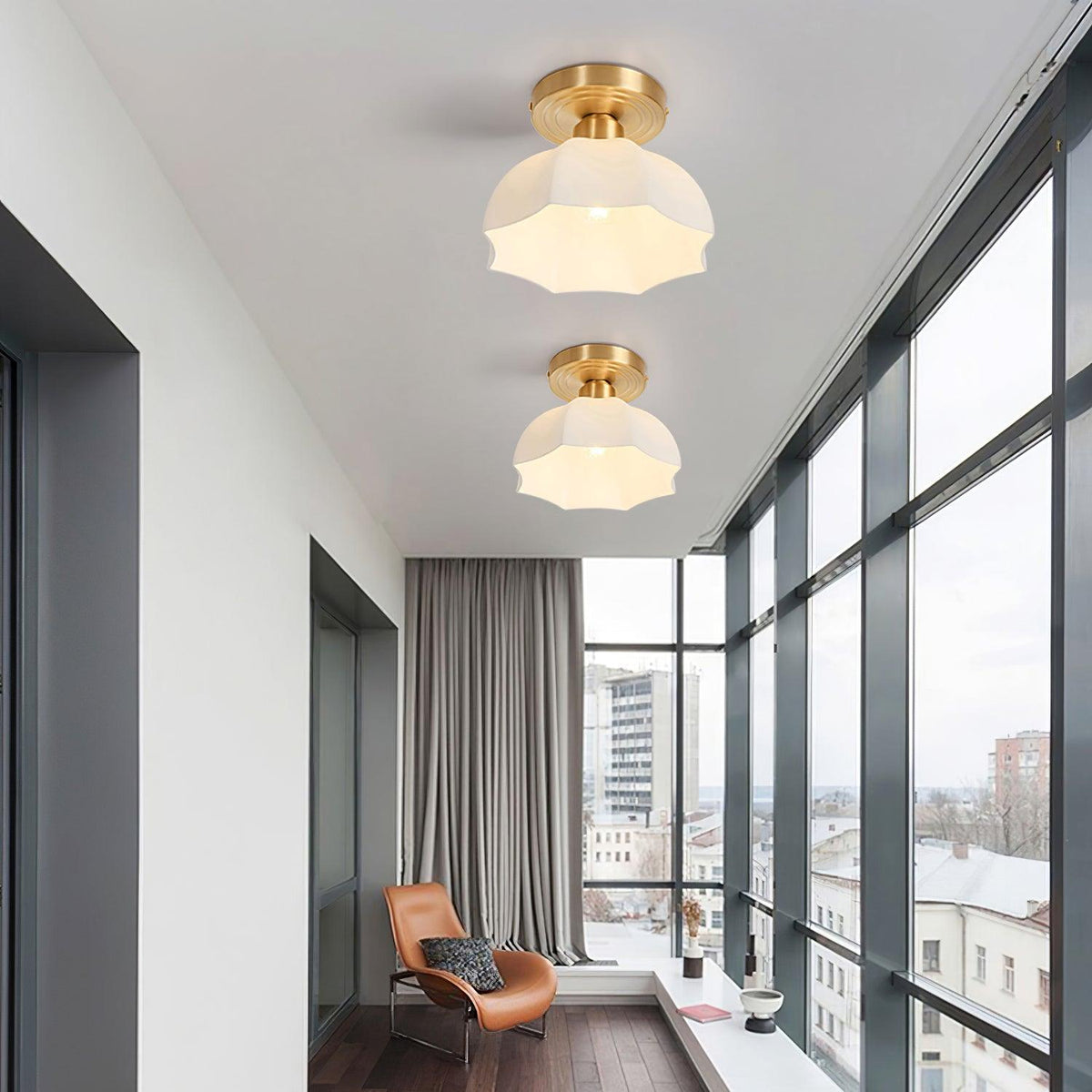 Glass Opal Flush Mount Ceiling Light Brass Canopy