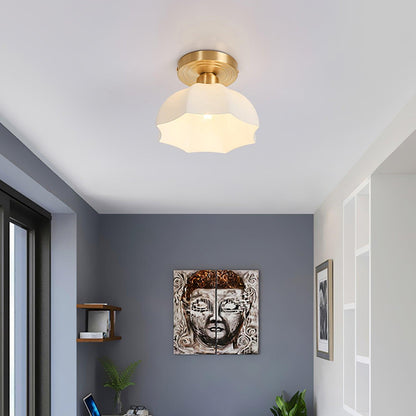 Glass Opal Flush Mount Ceiling Light Brass Canopy
